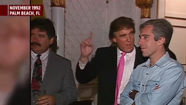 A still from video footage shows Donald Trump and Jeffrey Epstein in 1992.