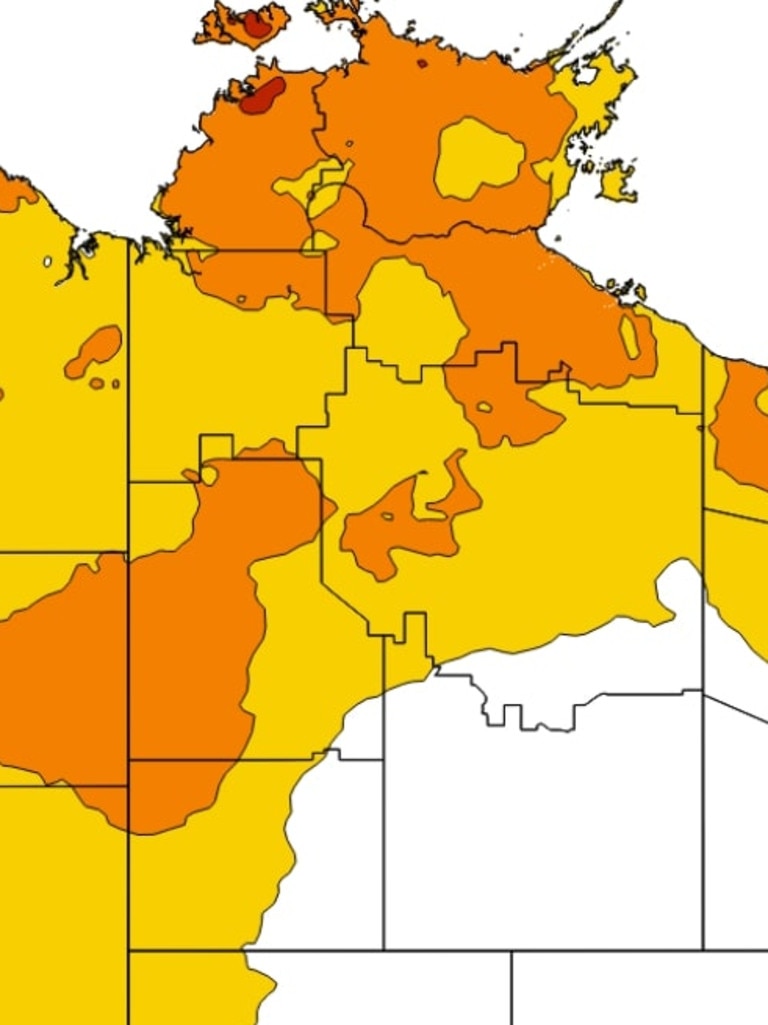 Heatwave map for NT. Picture: Bureau of Meteorology