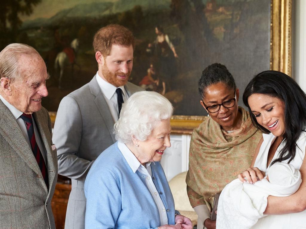 The Queen and Prince Philip meet Archie in 2019. The move to give the Sussex children titles comes six months after the Queen’s death. Picture: Getty Images