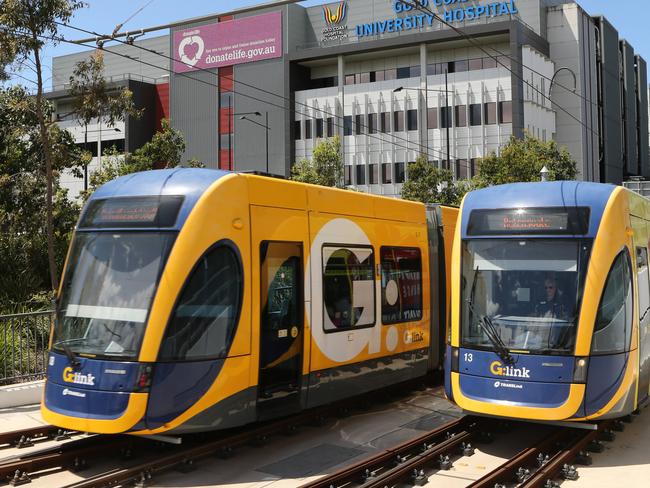 Light rail outside Gold Coast University Hospital . Picture Glenn Hampson