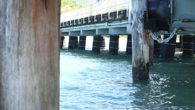 The jetty at Palm Cove beach, which is popular with walkers and anglers, has external pylons made from timber, which are beginning to rot and decay, making use of the jetty by larger boats hazardous. Picture: Brendan Radke