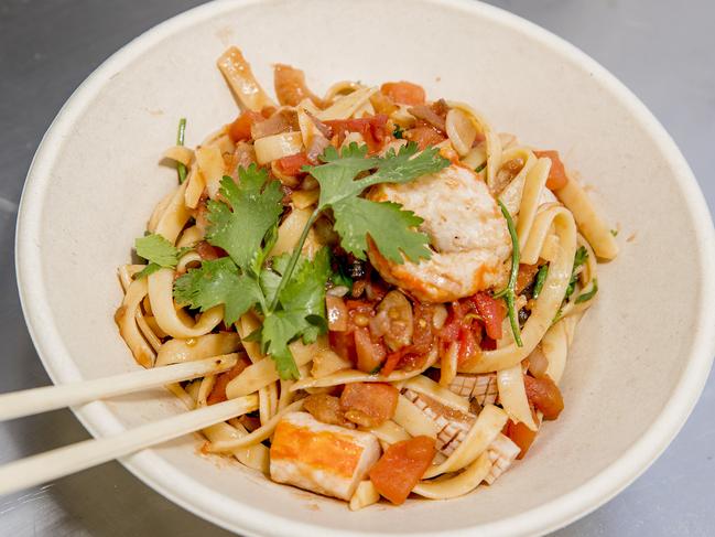 Absorbed Co’s seafood pasta dish with all plant-based seafruits. Picture: Jerad Williams