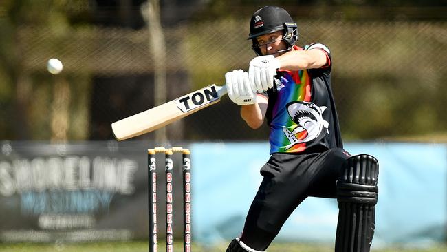 Tom Smith of Bonbeach bats during the Cricket Southern Bayside match between Bonbeach and Mordialloc at Bonbeach Sports Reserve, on November 18, 2023, in Melbourne, Australia. (Photo by Josh Chadwick)