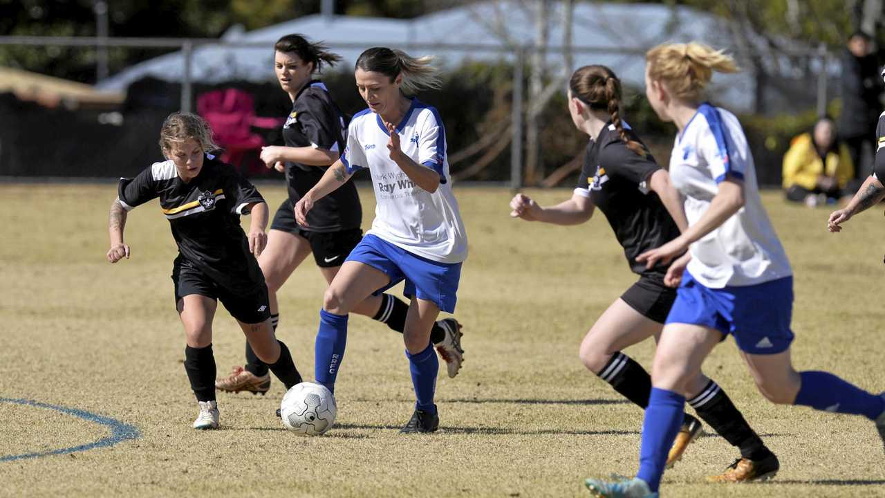 GOAL MACHINE: Rockville's Samantha Stubbs finds space against West Wanderers. Stubbs scored seven goals in her side's 15-0 win. Picture: Kevin Farmer