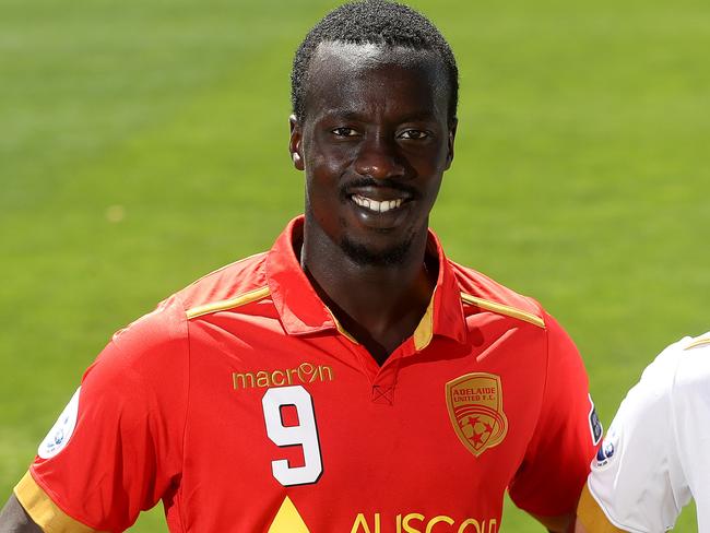 21/02/17 Adelaide United players Baba Diawara and Kim Jae-sung wearing their clubs Asian Champions League kits at Hindmarsh Stadium. photo Calum Robertson