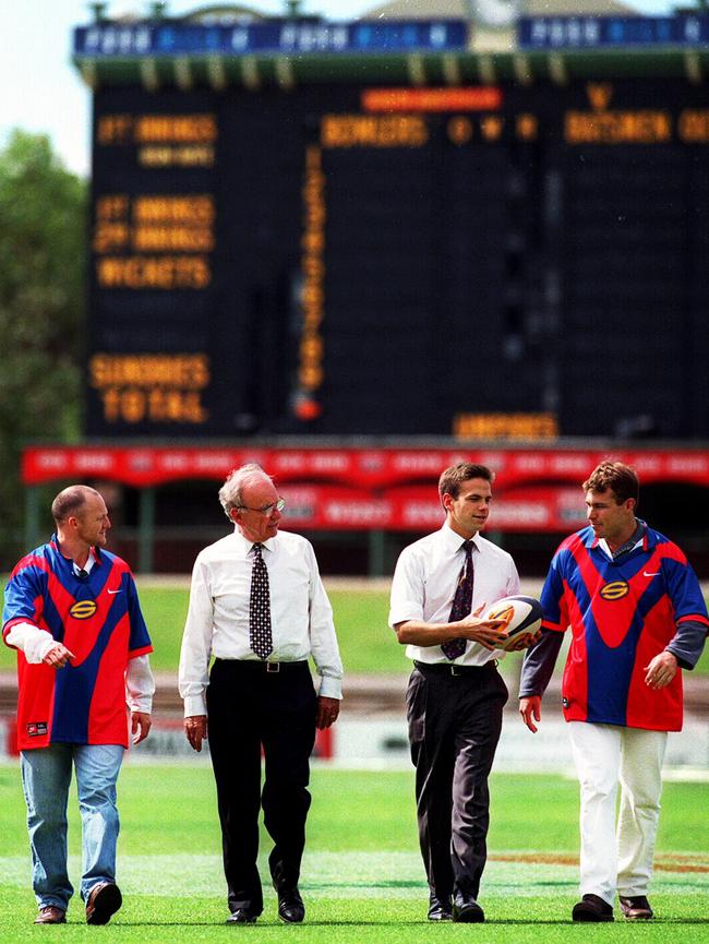 Kerrod Walters with Rupert Murdoch, Lachlan Murdoch and Willie Carne at Adelaide Oval.