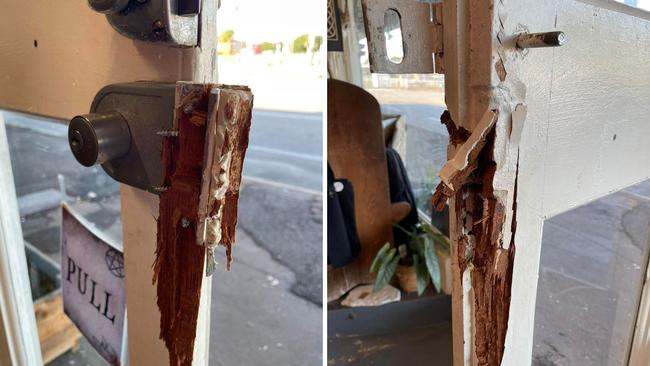 Damage to the front of Witch Way Australia after a break-in at the West End store. Picture: Facebook/ Witch Way Australia