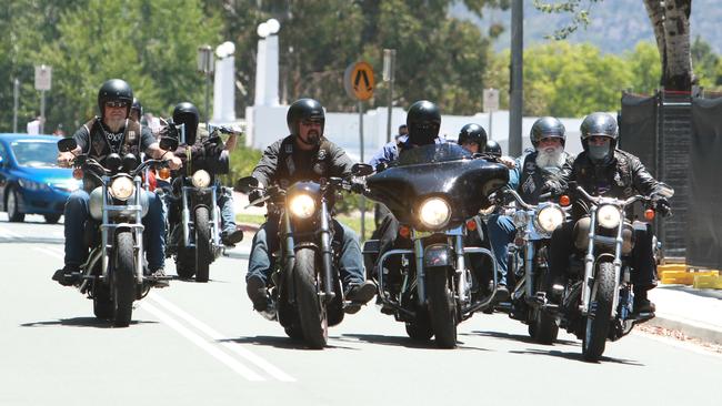 Bikies ride to Old Parliament House in Canberra to Protest against a push to have new bikie laws. Picture: Ray Strange