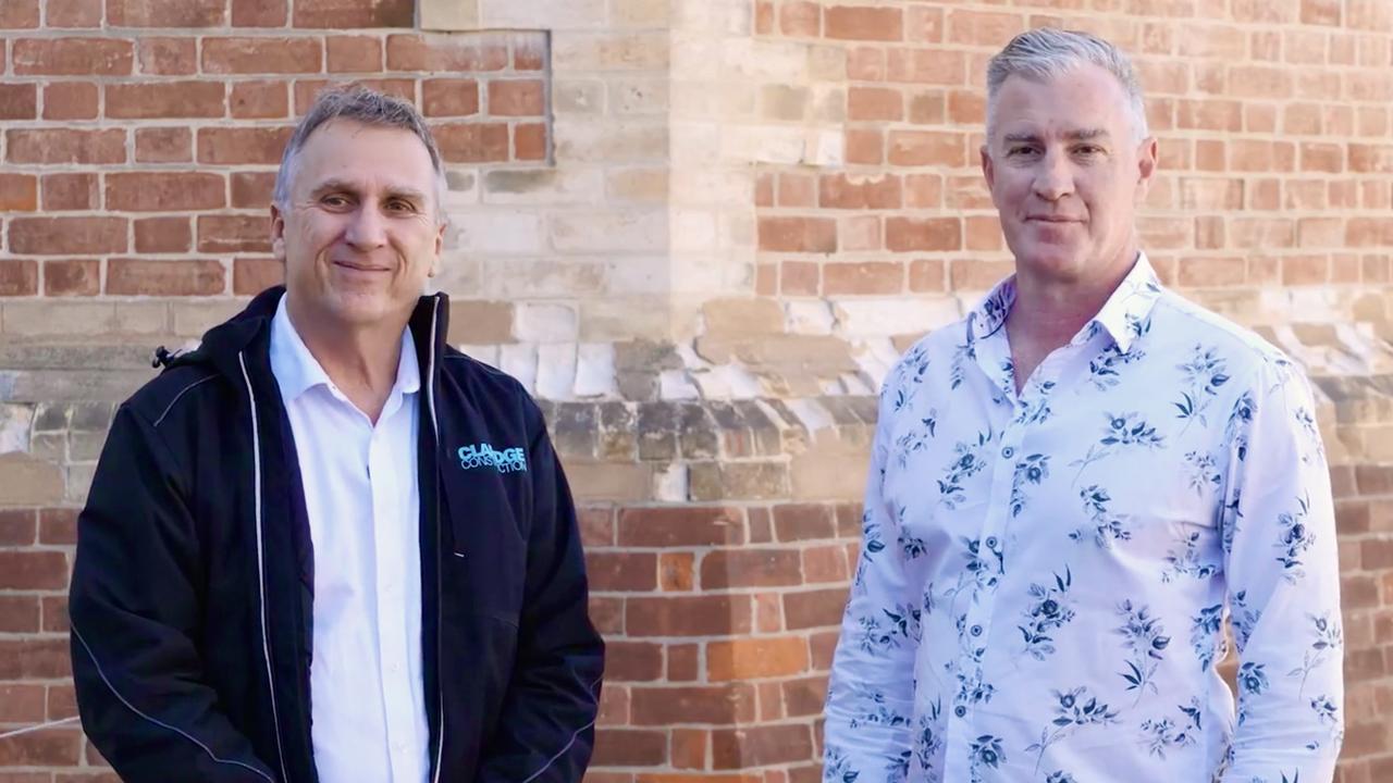 Claridge Construction owner Peter Claridge with Black Rabbit Architecture and Interiors' Mike Sheidow at the Semaphore Water Tower. Picture: Supplied