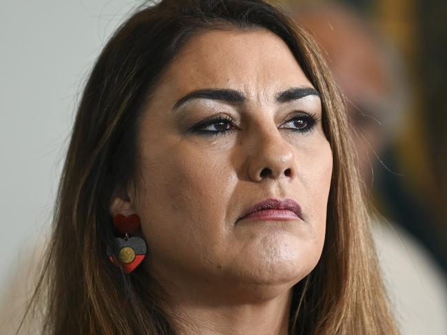 CANBERRA, AUSTRALIA, NewsWire Photos. JUNE 20, 2023: Senator Lidia Thorpe and members of the Blak Sovereign Movement hold a press conference at Parliament House in Canberra. Picture: NCA NewsWire / Martin Ollman