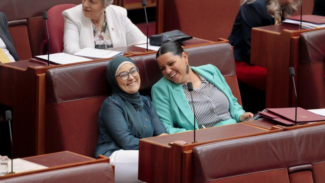 Senator Fatima Payman and Senator Jana Stewart in the Senate in Canberra. Picture: NCA NewsWire / David Beach