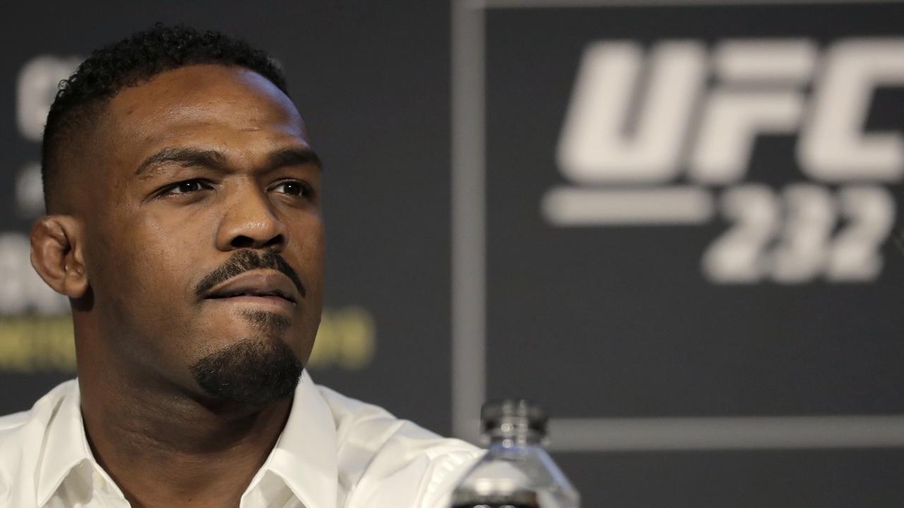 FILE - In this Nov. 2, 2018, file photo, Jon Jones talks in New York about his mixed martial arts light heavyweight bout against Alexander Gustafsson at UFC 232. Jones is defiantly defending his role in the decision to move UFC 232 from Nevada to California on six daysâ€™ notice after he tested positive for low levels of a banned steroid. The former light heavyweight champion gave a passionate, occasionally bizarre performance Thursday at a news conference ahead of his title fight against Swedenâ€™s Alexander Gustafsson at the Forum in Inglewood, Calif., on Saturday night. (AP Photo/Julio Cortez, File)