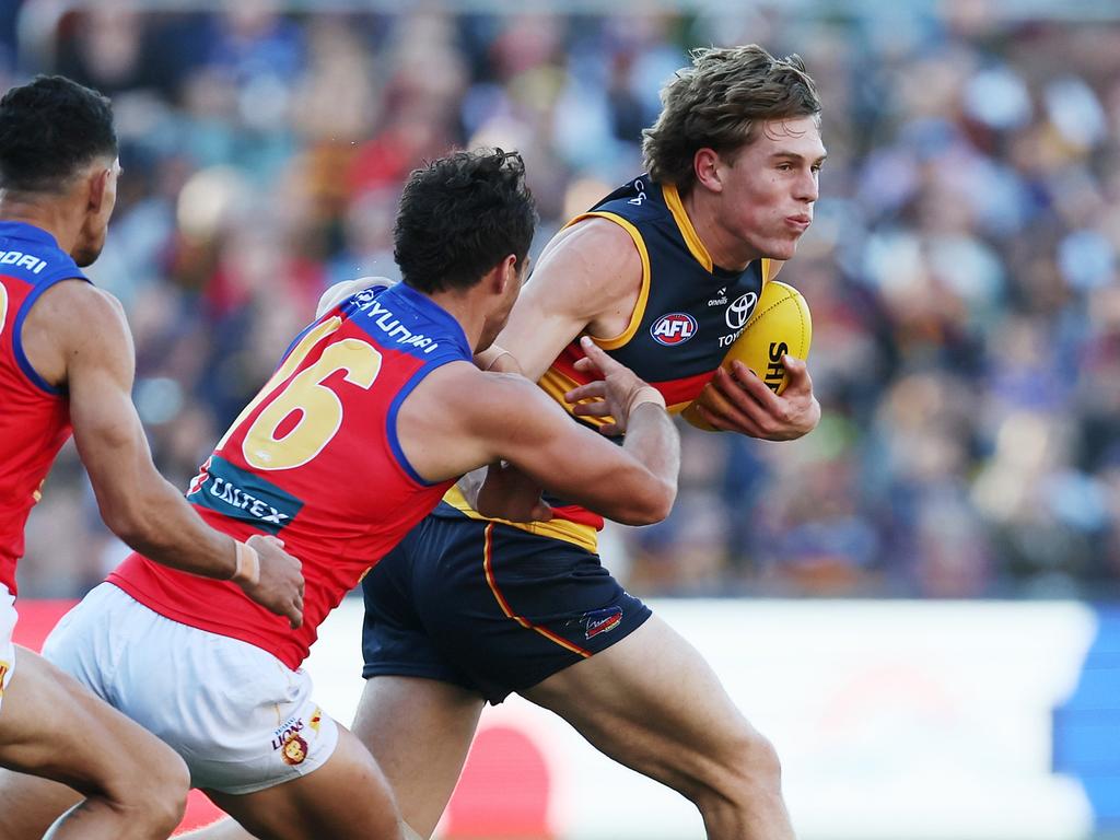 Daniel Curtin has only played five quarters in the opening two games of his AFL career. Picture: James Elsby/AFL Photos via Getty Images.