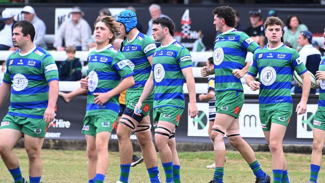 Harry Gould (left). GPS v Brothers Colts club rugby 1. Saturday June 1, 2024. Picture, John Gass