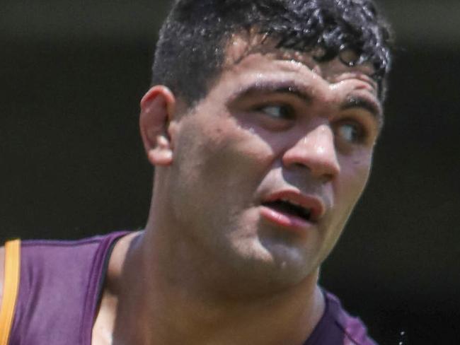 Broncos player David Fifita in action during a Brisbane Broncos team training session in Brisbane, Monday, January 6, 2020. (AAP Image/Glenn Hunt) NO ARCHIVING