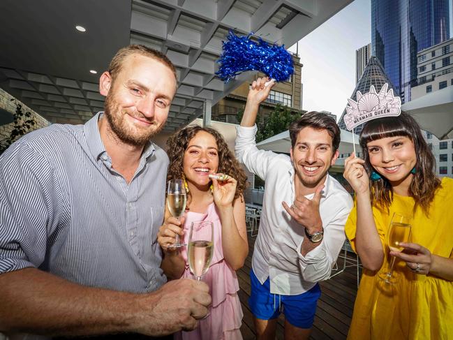 Jon Rowatt, Maria Angelico, Marc De Sanctis and Mary-Ann Peasnell at new Melbourne rooftop bar Peaches. Picture: Nicole Cleary