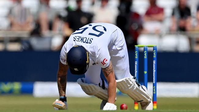 England captain Ben Stokes has struggled with a back injury on day two. Picture: Getty