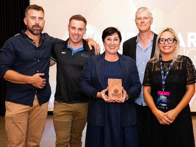 Caption: Jason Lange (Atlas Soils), Matthew Hodgson (Life Skills QLD), acting mayor Ann-Maree Greaney, Greg Bruce (Townsville City Council), and Cassandra Cazzulino (Smart Precinct NQ).