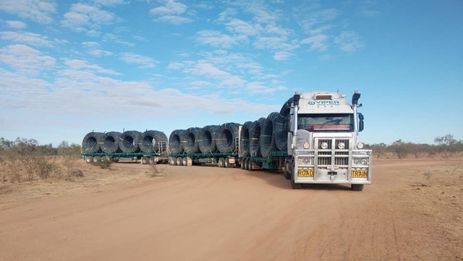 Poly pipes loaded on a Viper Water Solutions truck and ready to be delivered.