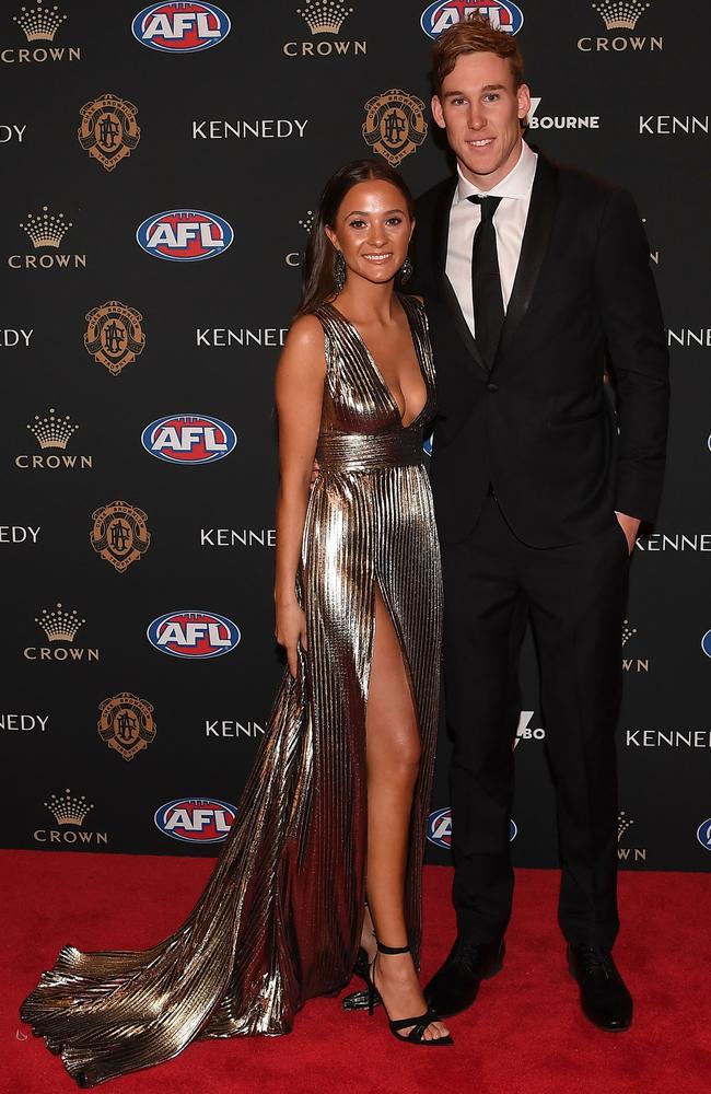 Olivia Burke and Tom Lynch at the Brownlow. Picture: AAP