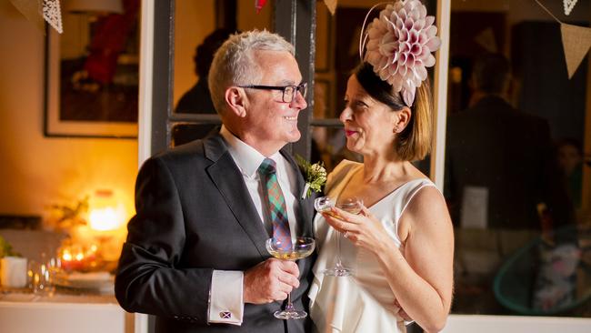 Andrew Wilkie with Clare Ballingall at their wedding in New Town. Picture: RICHARD JUPE