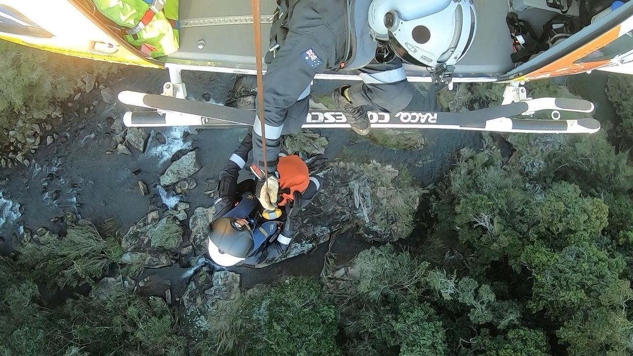 The RACQ CQ Rescue crew winch a man from dense bushland at Broken River near Eungella on Monday, June 13, 2022. Picture: RACQ CQ Rescue