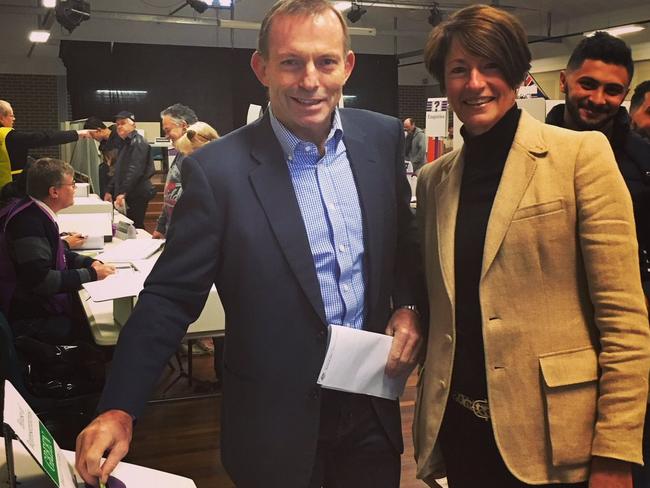 Prime Minister Tony Abbott and his wife Margie vote in the seat of Warringah in Sydney.