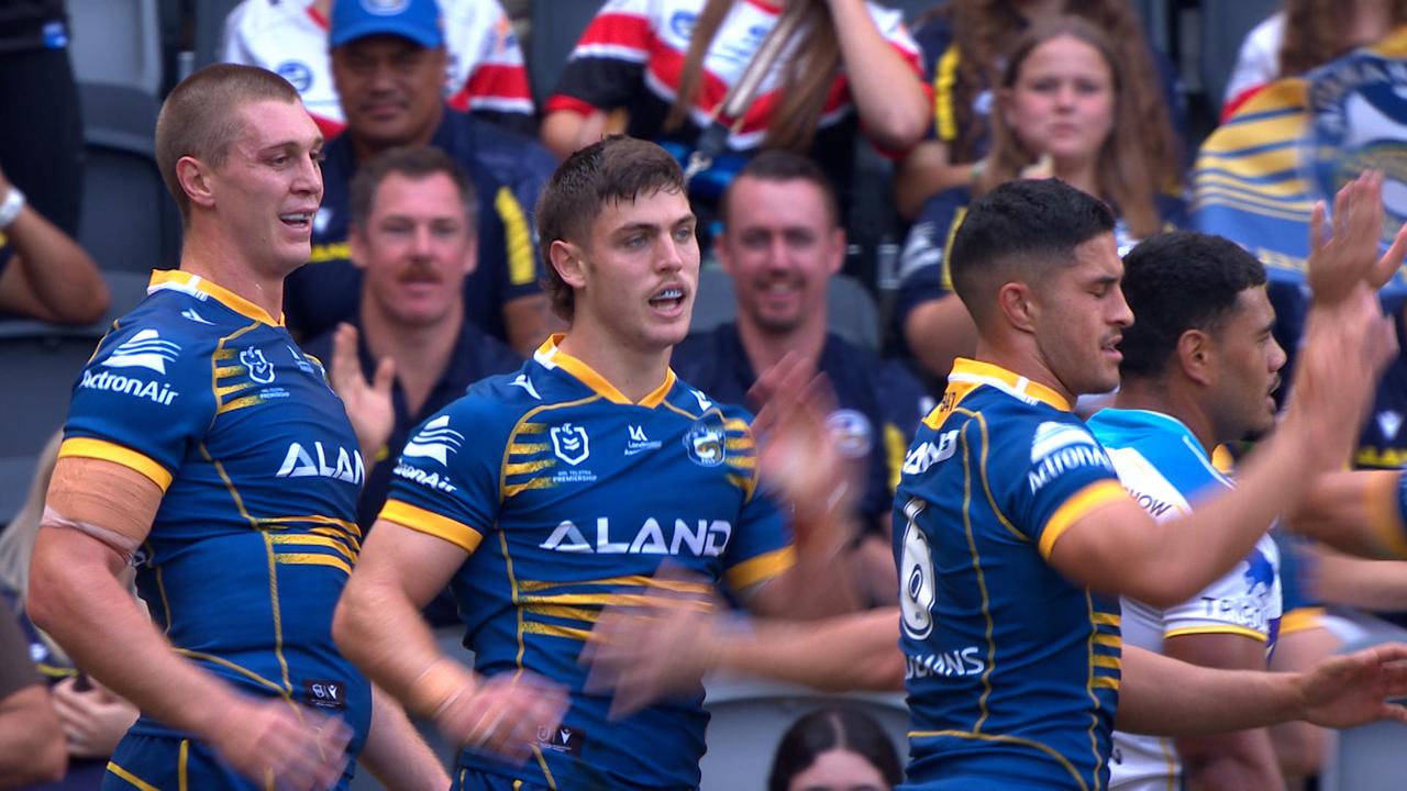 Crazy kick try for the Eels