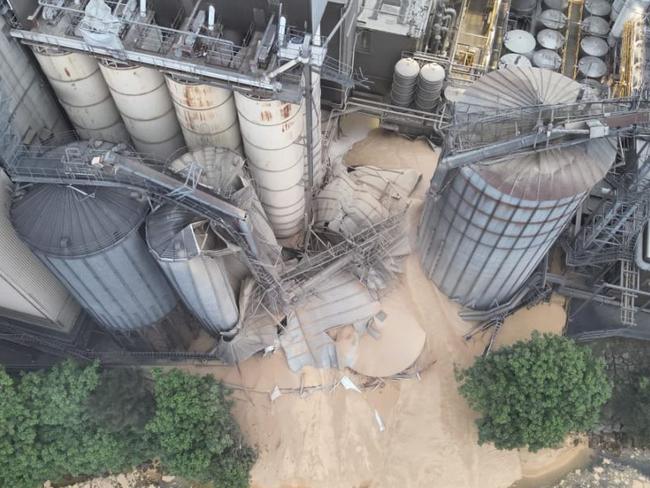 The silos collapsed at 10.30pm. Picture: Fire and Rescue