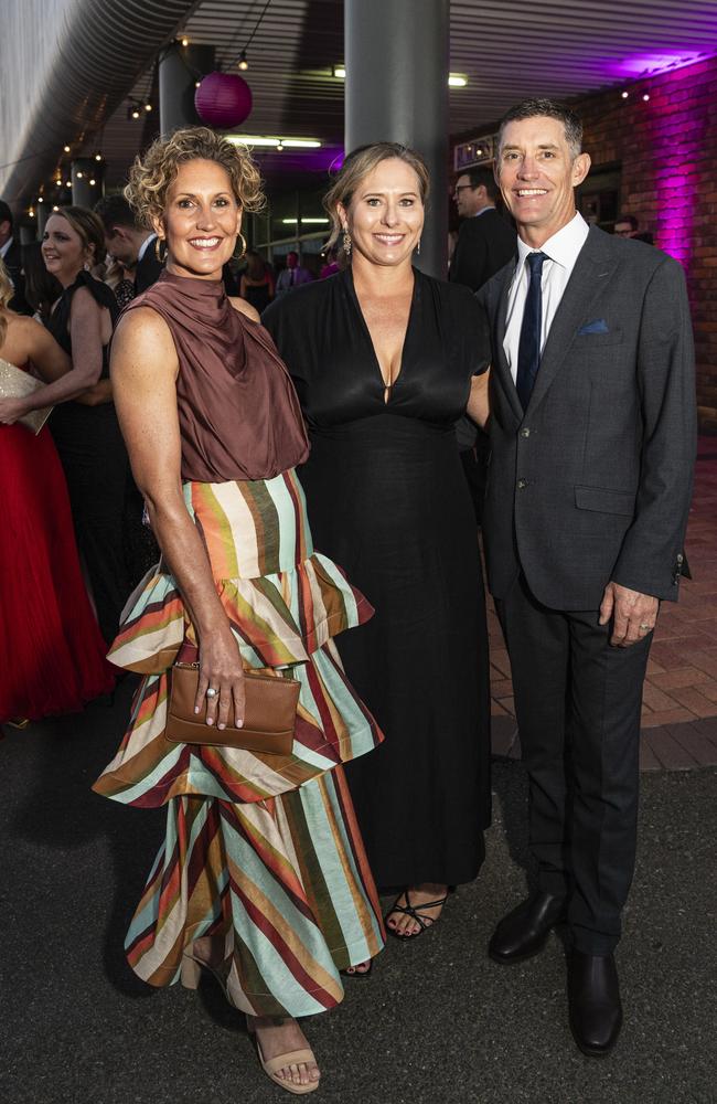 At Little Pig Consulting Business Excellence Awards are (from left) Natalie Leicht, Leesa Hedge and Matt Hedge representing Finch Legal at Rumours International, Saturday, October 19, 2024. Picture: Kevin Farmer