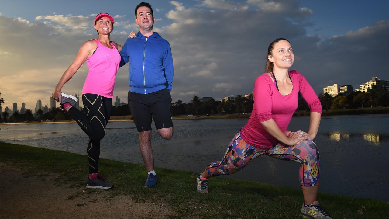 Runners Tanya Canfield, left, John Emerson and Annette Stenhouse. Picture: Tony Gough