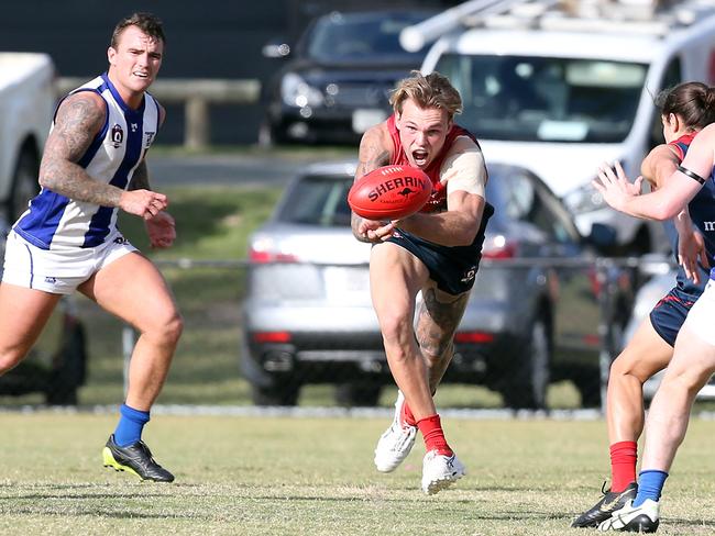 Round 9 of the QAFL Australian rules competition. Surfers Paradise (Demons) v Mt Gravatt at Sir Bruce Small Park. Photo of Joshuah Matulis. Photo by Richard Gosling