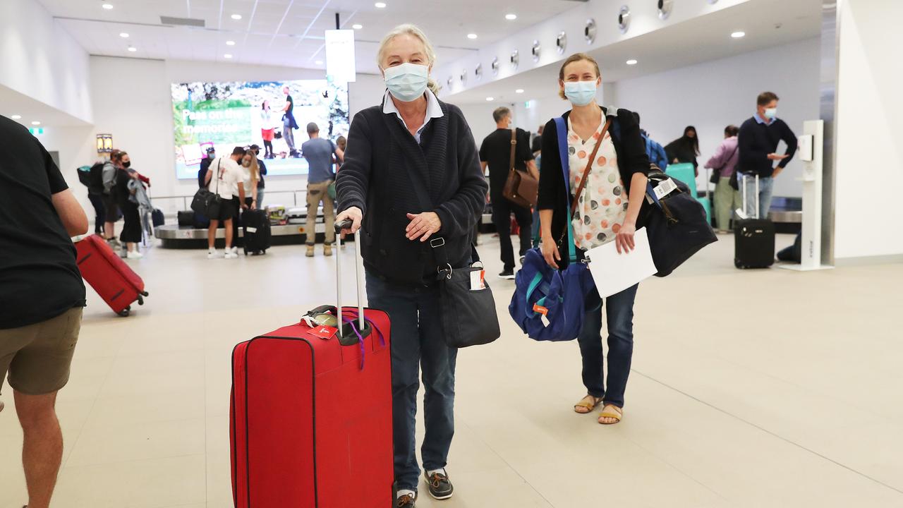 Magdalena Proemse who travelled from Germany to see her daughter Bernadette Proemse who have been apart for 22 months. They can't hug for another week until Magdalena completes a week of home quarantine. Picture: Nikki Davis-Jones