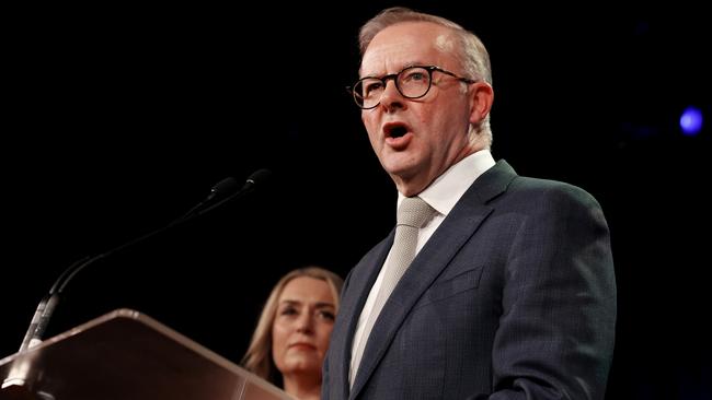 SYDNEY, AUSTRALIA - MAY 21: Labor Leader Anthony Albanese delivers his victory speech during the Labor Party election night event at Canterbury-Hurlstone Park RSL Club on May 21, 2022 in Sydney, Australia. Labor leader Anthony Albanese has claimed victory over Liberal Prime Minister Scott Morrison to become Australia's 31st Prime Minister. (Photo by Lisa Maree Williams/Getty Images)