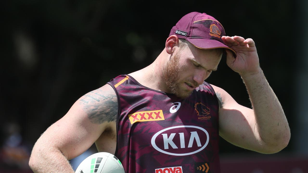 Matt Lodge at Broncos training at Red Hill. Pic Annette Dew