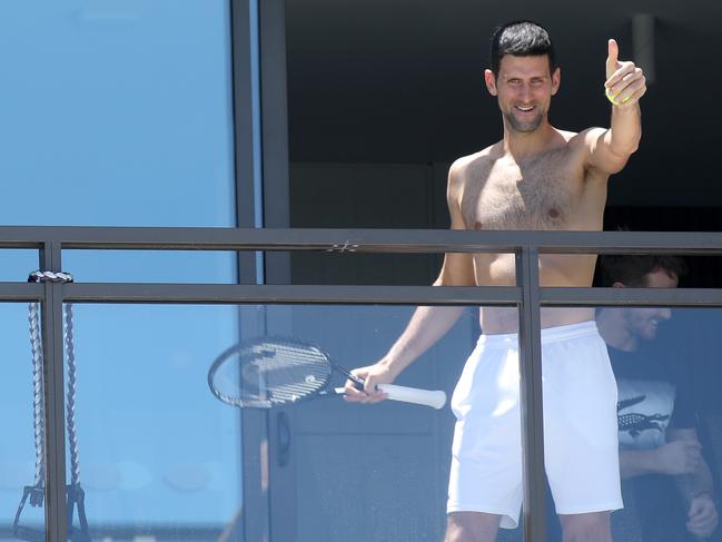 Novak Djokovic exercising while in quarantine at Majestic Suites in North Adelaide. Picture: NCA NewsWire / Dean Martin