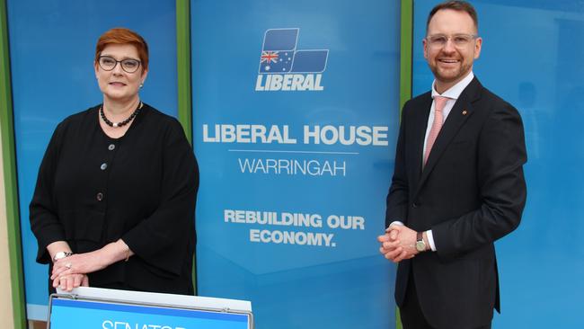 Minister Foreign Affairs Marise Payne with Senator Andrew Bragg at the new Liberal headquarters for Warringah, Liberal House, Balgowlah. Picture: Supplied.