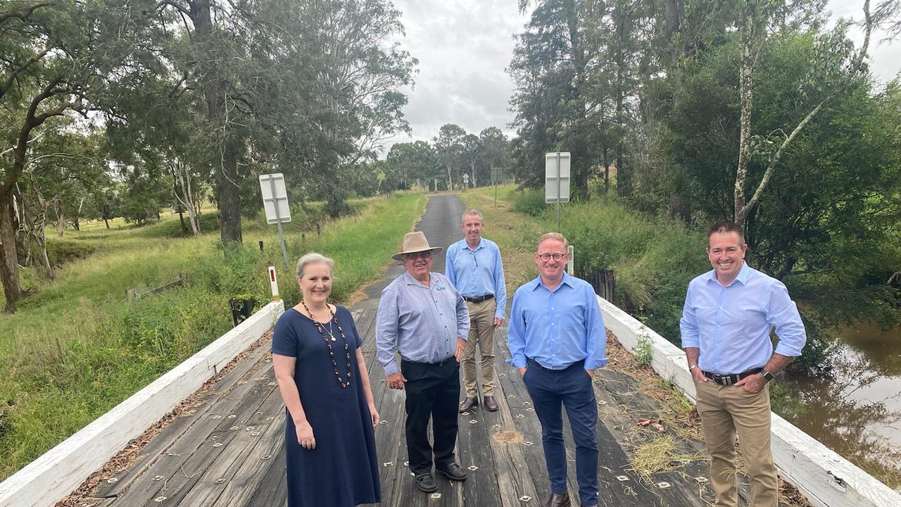 Kyogle bridge funding announcement Ben Franklin, Paul Toole, Danielle Mulholland, John Burley, Kevin Hogan.