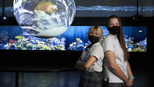 Cherie Htun and Isabella Smith at MOD in Adelaide. Ms Htun hopes to combine her desire to become a medical engineer with her love for space. Picture: Matt Loxton