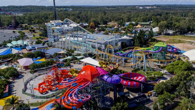 Dreamworld and Whitewater World empty due to COVID-19 earlier this year. Picture: Jerad Williams