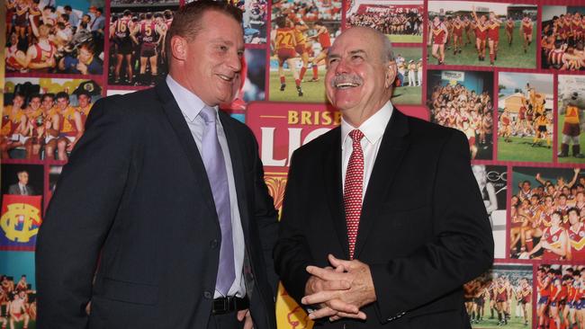 Brisbane premiership captain Michael Voss and coach Leigh Matthews. Picture: Adam Smith