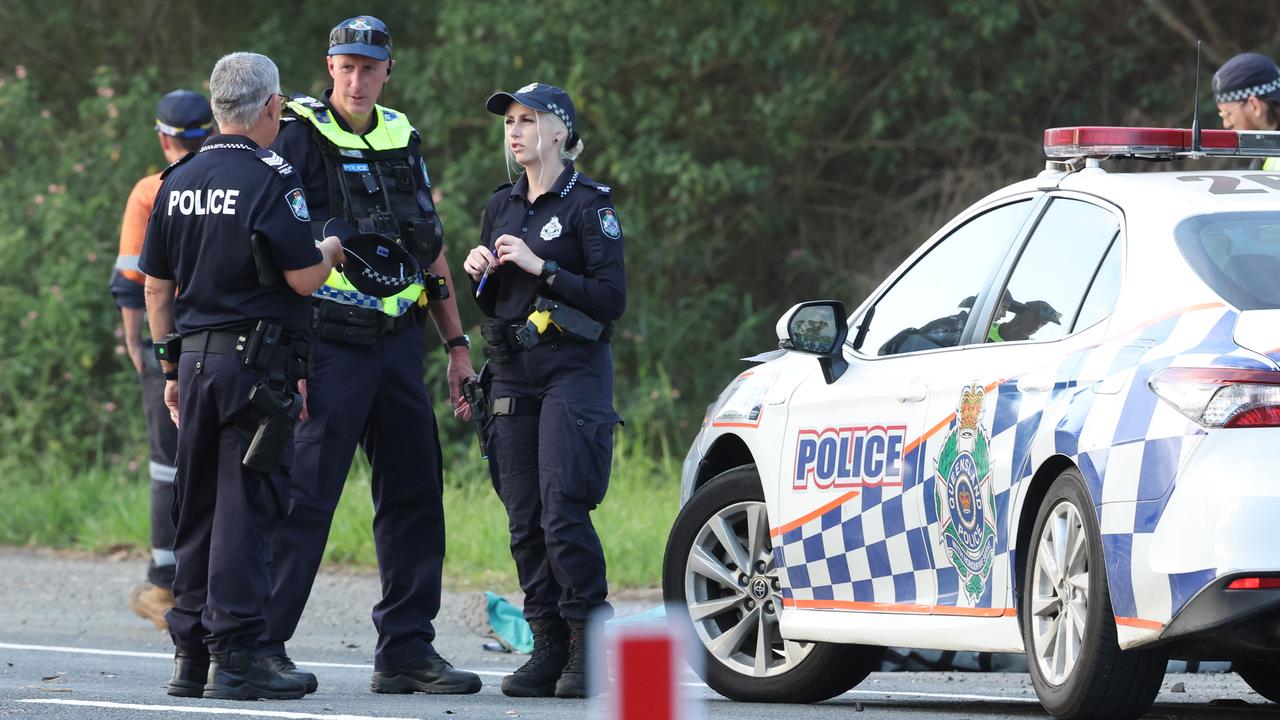 Police at the scene of the crash. Picture Lachie Millard