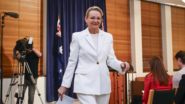 Sussan Ley holds a press conference at Parliament House in Canberra. Picture: NewsWire / Martin Ollman