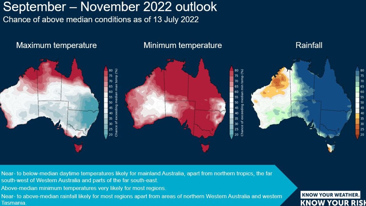 Bureau of Meteorology maps showing the Spring outlook for Australia.