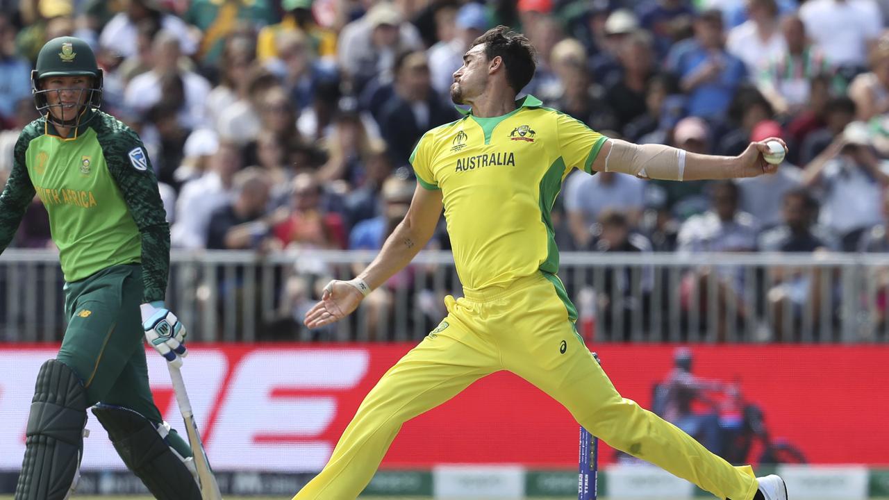 Mitchell Starc has pulled level with fast bowling legend Glenn McGrath for the most wickets taken at a single World Cup.