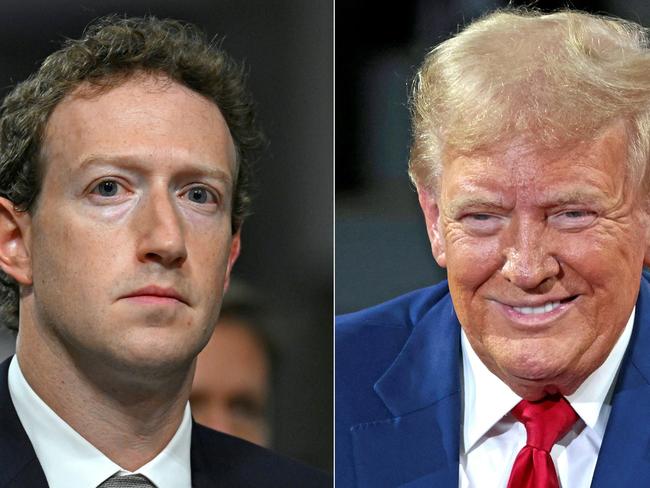 (COMBO) This combination of pictures created on November 27, 2024 shows Mark Zuckerberg (L), CEO of Meta, on January 31, 2024, and former US President and Republican presidential candidate Donald Trump on September 17, 2024. Mark Zuckerberg joined Donald Trump for dinner at his Mar-a-Lago estate November 27, with an advisor to the president-elect saying the tech billionaire "wants to support the national renewal of America." The 40-year-old chief executive of Meta -- which owns Facebook, Instagram and Whatsapp -- has been carefully trying to mend ties with Trump. (Photo by ANDREW CABALLERO-REYNOLDS and JEFF KOWALSKY / AFP)