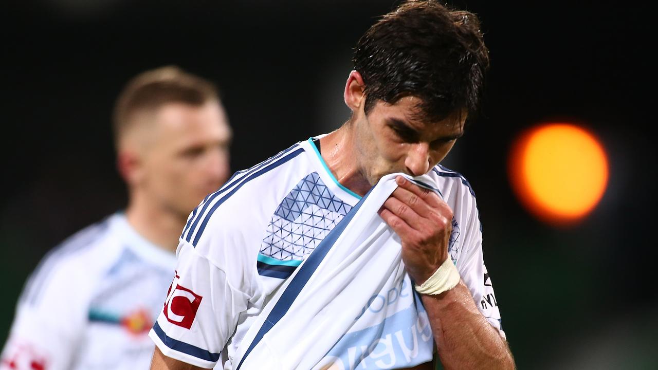 PERTH, AUSTRALIA - DECEMBER 16: Gui Finkler of the Victory walks from th eground after being defeated during the round five A-League match between the Perth Glory and Melbourne Victory at nib Stadium on December 16, 2015 in Perth, Australia. (Photo by Paul Kane/Getty Images)