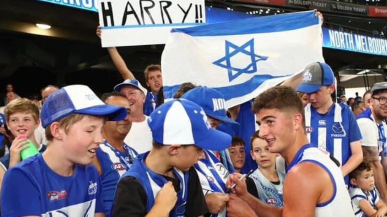 The Israeli flag blended in to the North fans with its blue and white colours. Photo: SEN.