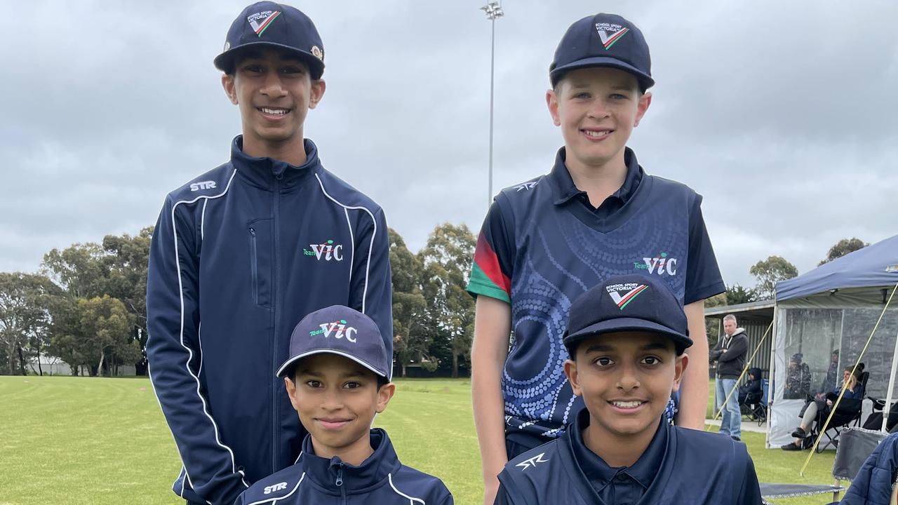 Victoria White players Ashley Fernando and Declan Brasher (back) with Shlok Shanbhag and Aiyaan Ariketty (front). Picture: Shane Jones.