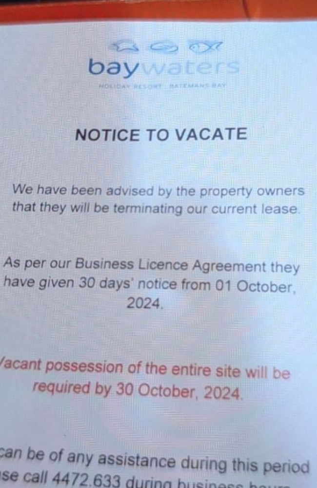 The eviction notice given to all tenants. Picture: Supplied.